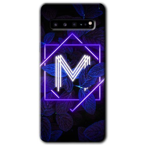 Galaxy S10 Plus Kılıf HD Desen Baskılı Arka Kapak - Dark Neon Yaprak M Harfi