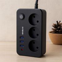Anahtarlı Termal Korumalı 3'lü Priz + 3xUSB 2.1A 2m Uzatma Kablosu Siyah