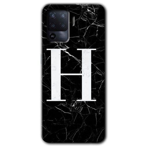 OPPO Oppo Reno 5 Lite Kılıf HD Desen Baskılı Arka Kapak - Siyah Mermer Desenli H Harfi