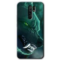 Redmi 9 Kılıf HD Desen Baskılı Arka Kapak - Yeşil Kurt + Kırılmaz Cam