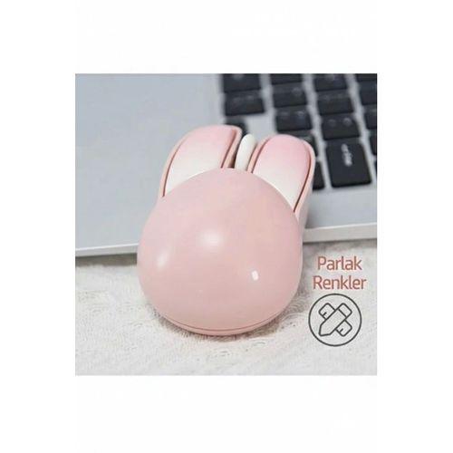 Tavşan Figürlü Kablosuz Mouse Pil Dahil Etiket Hediyeli Pembe