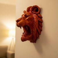 Dekoratif Asılabilir Aslan Başı 3d Duvar Heykeli Gold Red 20x21 Cm