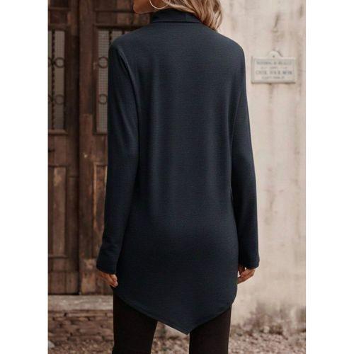 Kadın Uzun Kollu Balıkçı Yaka Asimetrik Kesim Detaylı Antrasit Yün Viskon Bluz