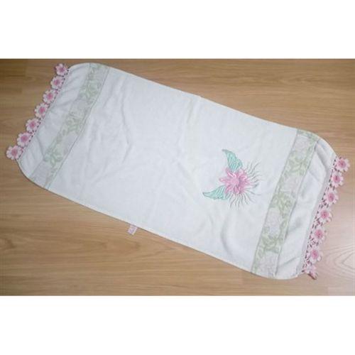 El İşi El Ve Yüz Havlusu Kenarı İşlemeli,Nakışlı Beyaz Çiçekli 45X90Cm