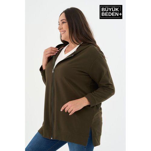 Kadın Tunik Büyük Beden Fermuarlı Kapşonlu Sweat Hırka SPR26BTK955
