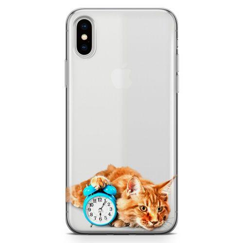 Apple iPhone XS Max Kılıf Masa Saati Kedi Arka Kapak Koruma Desenli Full Koruyucu