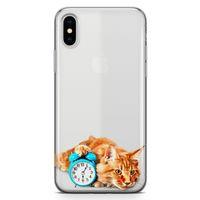Apple iPhone XS Max Kılıf Masa Saati Kedi Arka Kapak Koruma Desenli Full Koruyucu