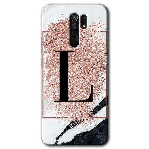 Xiaomi Redmi 9 Kılıf Baskılı Arka Kapak - Pembe Mermer Desenli L Harfi +Tam Ekran Koruyucu