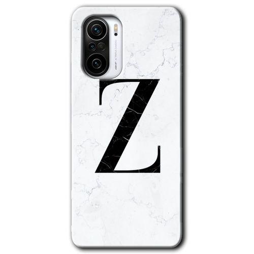 MRCİLETİSİM Xiaomi Redmi K40 Kılıf HD Desen Baskılı Arka Kapak + Temperli Cam - Beyaz Mermer Desenli Z Harfi
