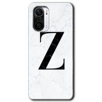 MRCİLETİSİM Xiaomi Redmi K40 Kılıf HD Desen Baskılı Arka Kapak + Temperli Cam - Beyaz Mermer Desenli Z Harfi