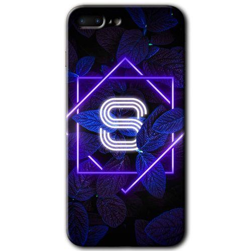 Potkal Hediye Fabrikası iPhone 8 Plus HD Baskılı Kılıf + 9D Tam Ekran Koruyucu - Dark Neon Yaprak S Harfi