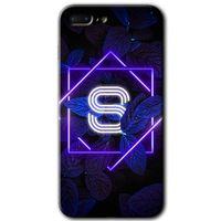 Potkal Hediye Fabrikası iPhone 8 Plus HD Baskılı Kılıf + 9D Tam Ekran Koruyucu - Dark Neon Yaprak S Harfi