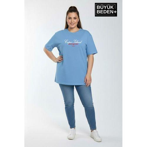 Süperlife Kadın Büyük Beden Capri Island Baskılı 3xl-6xl Bisiklet Yaka Tshırt SPR26BTSK510-14