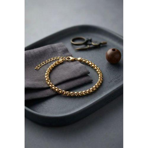 316L Çelik Gold Renk Box Zincir Model Erkek Bileklik