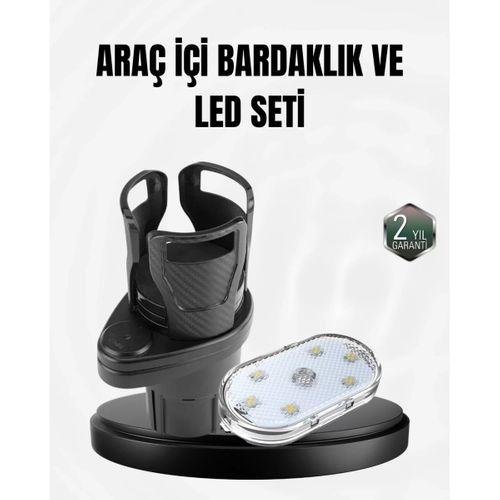 Araç İçi Düzen Ve Ambiyans Seti Çift Bardak Tutucu + Led Işık
