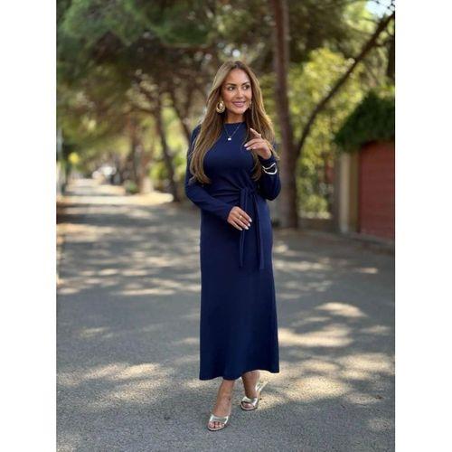 Kadın Uzun Kollu Bisiklet Yaka Yandan Bağlamalı Uzun Modal Elbise