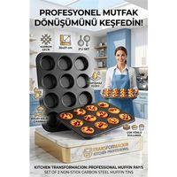 2'li Set 12'li Muffin Kalıbı | Karbon Çelik Yanmaz Yapışmaz Cupcake & Kek Pişirme Tepsisi 723122
