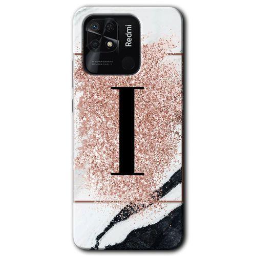 Redmi 10C Kılıf HD Desen Baskılı Arka Kapak - Pembe Mermer Desenli I Harfi + Kırılmaz Cam