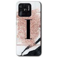Redmi 10C Kılıf HD Desen Baskılı Arka Kapak - Pembe Mermer Desenli I Harfi + Kırılmaz Cam
