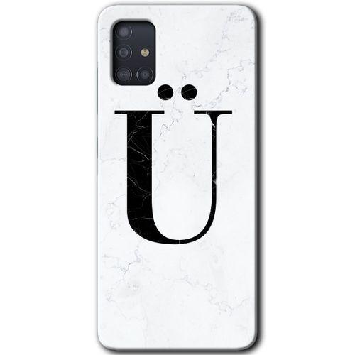 MRCİLETİSİM MRCİLETİSİM Samsung Galaxy A51 Kılıf HD Desen Baskılı Arka Kapak + Temperli Cam - Beyaz Mermer Desenli Ü Harfi
