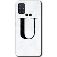 MRCİLETİSİM MRCİLETİSİM Samsung Galaxy A51 Kılıf HD Desen Baskılı Arka Kapak + Temperli Cam - Beyaz Mermer Desenli Ü Harfi