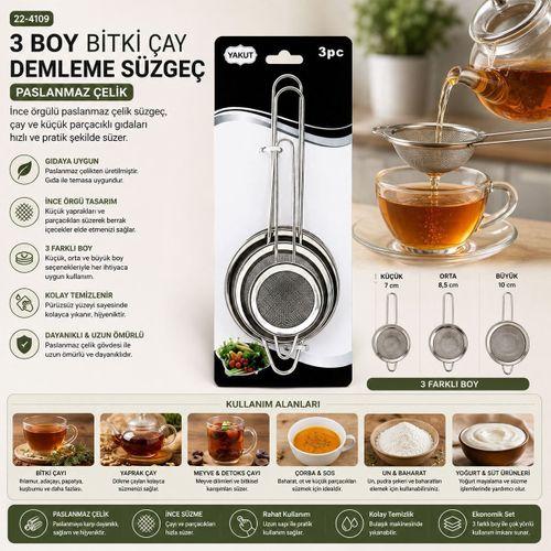 3'lü Mini Tel Süzgeç Seti (5-7-8 cm) Metal Çerçeve