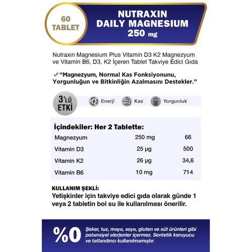 Nutraxin Nutraxin Magnezyum Daily 250 Mg 60 Tablet - Magnesium, D3, K2, B6
