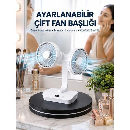 Ayarlanabilir Hızlı Çift Başlıklı Masaüstü Fan – Gece Lambalı Serinletici