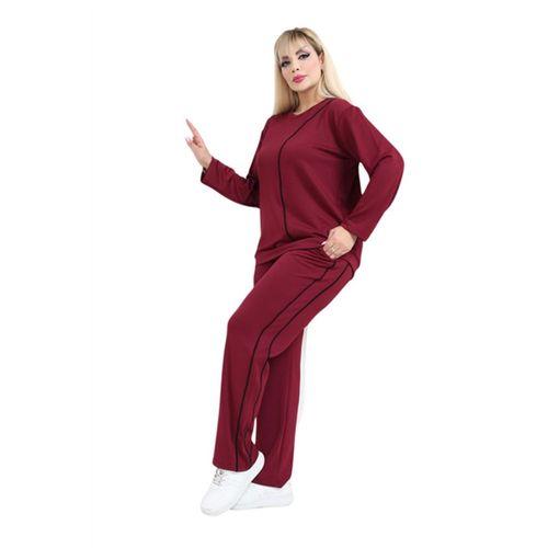 Melsay Butik Büyük Beden Kırmızı Siyah Çizgi Detay Modal Kadın Eşofman Takımı