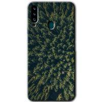 MRCİLETİSİM Samsung Galaxy A20s Kılıf Baskılı Kapak - Çam Ağacı Ormanı + 5D Tam Kaplayan Cam