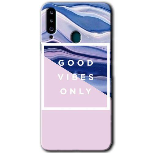 MRCİLETİSİM Samsung Galaxy A20s Kılıf Baskılı Kapak - Good Vibes +Tam Kaplayan Mat Seramik