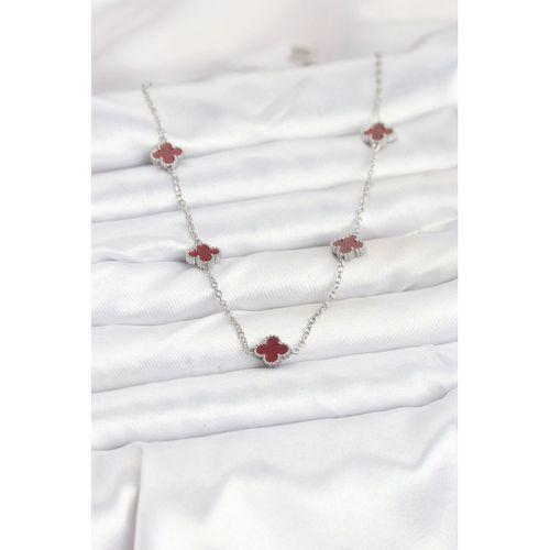 316L Çelik Zincir Gümüş Renk Bordo Baby Boy Yonca Kadın Kolye