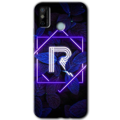 MRCİLETİSİM Tecno Spark 6 Go Kılıf HD Desen Baskılı Arka Kapak+Temperli Cam - Dark Neon Yaprak R Harfi