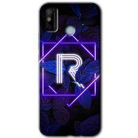 MRCİLETİSİM Tecno Spark 6 Go Kılıf HD Desen Baskılı Arka Kapak+Temperli Cam - Dark Neon Yaprak R Harfi