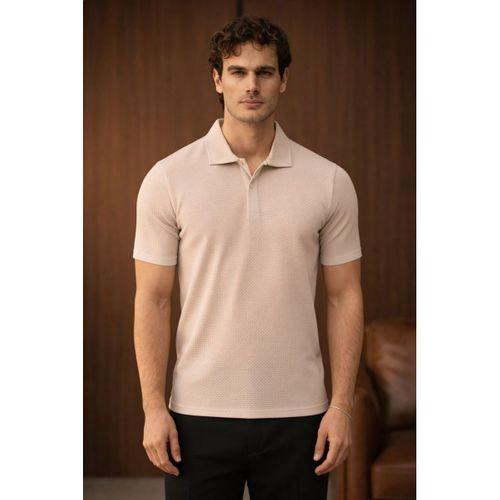 Evenor Kabartma Desenli Polo Yaka Düğmeli Relaxed Fit Yumuşak İnce Erkek T-Shirt - Taş