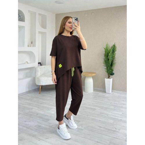 Kadın Kısa Kollu Bisiklet Yaka Viskon Iki Iplik Bluz Ve Pantolon Ikili Takım