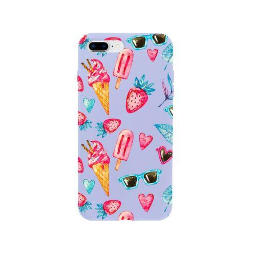 iPhone 7 Plus Summer Çilek Premium Lila Lansman Silikonlu Kılıf