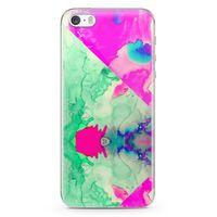 Apple iPhone 5s Kılıf Yeşil Pembe Mermer Arka Kapak Koruma Desenli Full Koruyucu