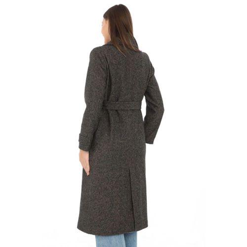 Balık Sırtı Yünlü Dokuma Kaşe Kaban – Kruvaze Yaka, Kuşaklı, Cepli, Astarlı Uzun Boy Tesettür Şık Kışlık Kaşe Kaban Modeli - Kahverengi