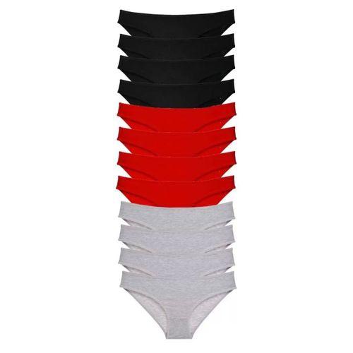 12 Adet Süper Eko Set Likralı Kadın Slip Külot Siyah Kırmızı Gri