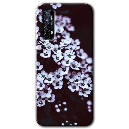 Realme 7 Kılıf HD Desen Baskılı Arka Kapak + Temperli Cam - Beyaz Çiçek