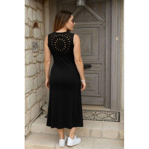 Kadın Askılı Yuvarlak Yakalı Yandan Yırtmaçlı Arkası Dantel Detaylı Viskon Elbise