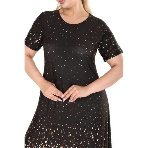 Melsay Butik Siyah Puanlı Leopar Desen A Kesim Midi Elbise