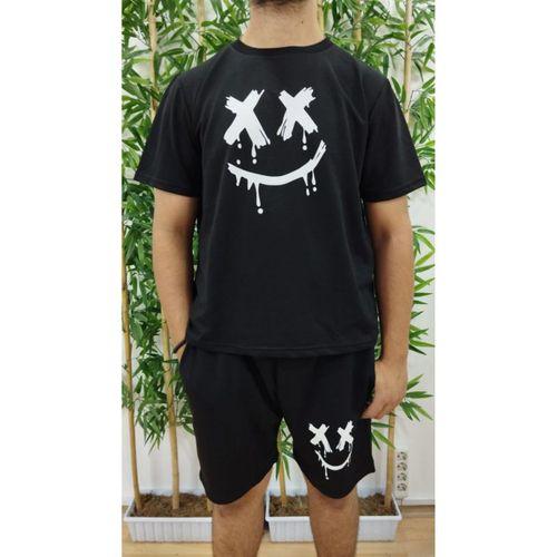 Erkek Kısa Kollu Bisiklet Yaka Baskılı Tişört Ipli Short Iki Iplik Takım