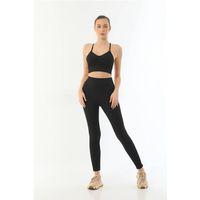 Siyah  3921 Soft Seamless Ripli Tayt Yoga Takımı