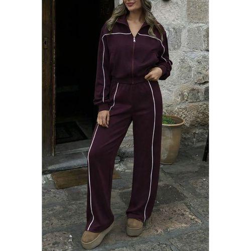 Kadın Uzun Kollu önden Fermuarlı Bluz Ve Pantolon Modal Ikili Takım