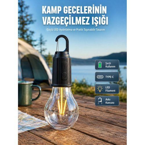 Şarjlı Aydınlatma Ampul Tasarımlı Ambians Işık Askılı Kamp Lambası