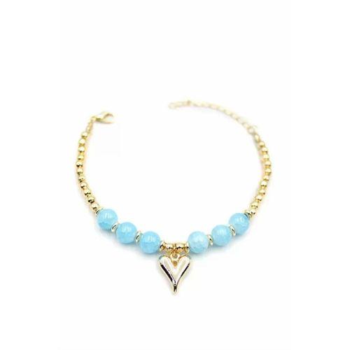 Boncuklu Kalp Bileklik - Mavi