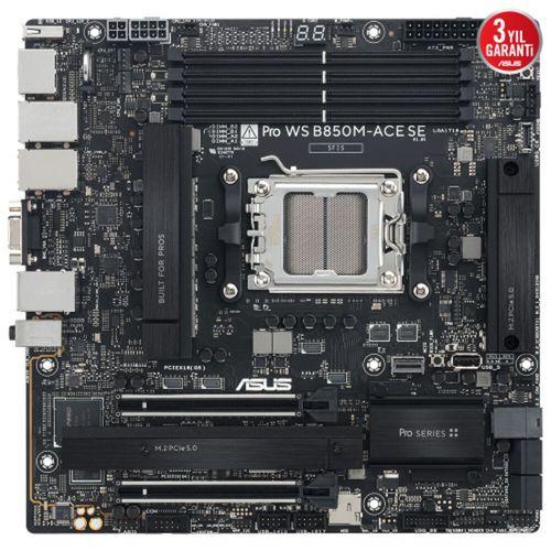 ASUS PRO WS B850M-ACE SE, 4xDDR5, 2xM.2, HDMI, DP, Type-C, D-SUB, PCIe 5.0, AM5 Soket Micro-ATX Anakart