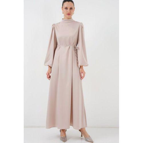 2510 Saten Tesettür Abiye Elbise - M. Krem